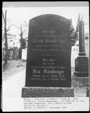 Grabstein des Jakob Bamberger (gestorben 1928.02.07)