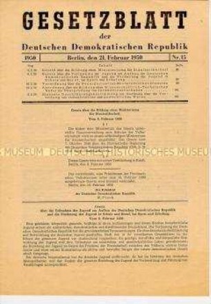Gesetzblatt der DDR mit dem Gesetz über die Bildung des Ministeriums für Staatssicherheit