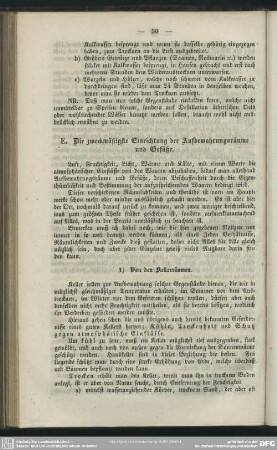 E. Die zweckmäßigste Einrichtung der Aufbewahrungsräume und Gefäße