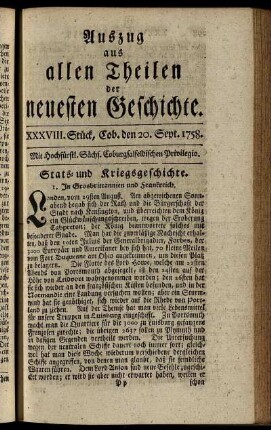 XXXVIII. Stück. Coburg, den 20. Sept. 1758.