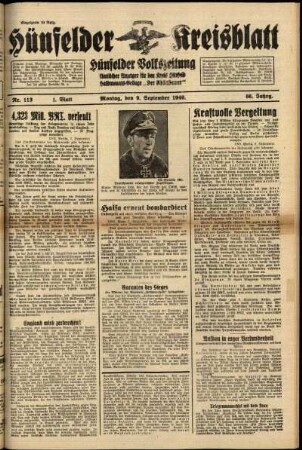 Erste Ausgabe vom Montag, den 09. September 1940.