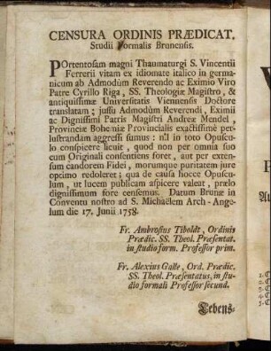 Censura Ordinis Prædicat.