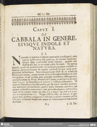 Caput I. Cabbala In Genere, Eiusque Indole Et Natura