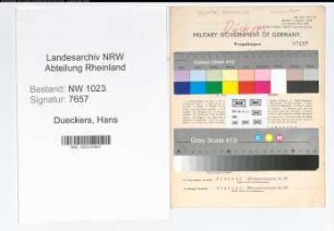Entnazifizierung Hans Dueckers , geb. 11.01.1891 (Vertreter)