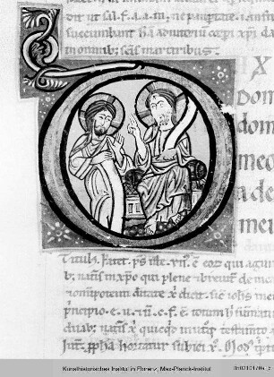Liber Psalmorum cum commentariis : Historisierte Initiale D: Gottvater und Christus