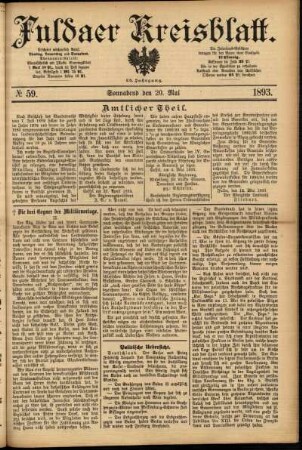 Erste Ausgabe vom Samstag, den 20. Mai 1893.