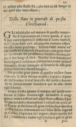 Dello stato in generale di questa Christianità