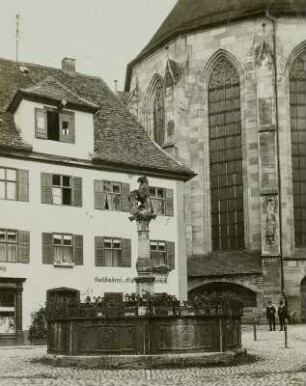 Dinkelsbühl. Löwenbrunnen vor Pfarrkirche St. Georg