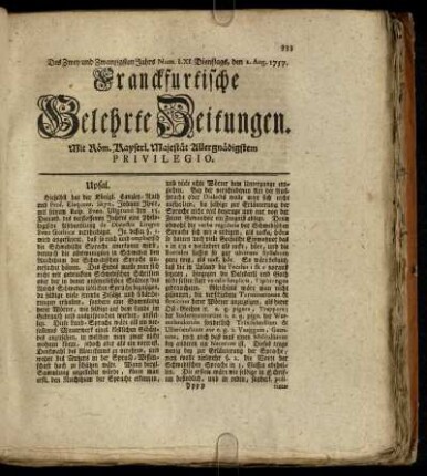 Num. LXI. Dienstags, den 2. Aug. 1757. - Num. LXX. Freytags, den 2. Sept. 1757.