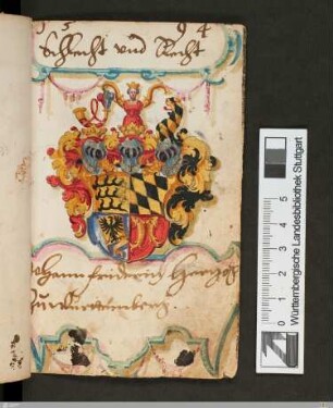 Johann Friedrich Herzog von Württemberg, Wappen und Eintrag