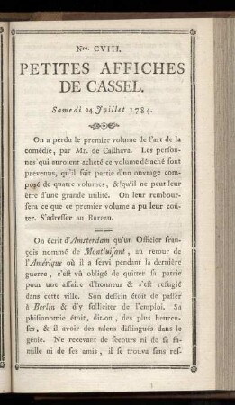 No CVIII (Samedi 24 Juillet 1784)