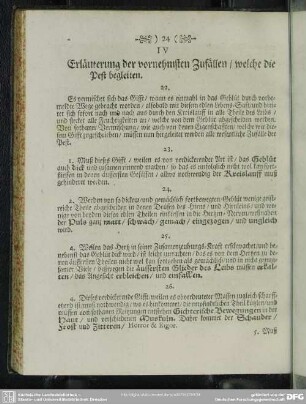 IV Erläuterung der vornehmsten Zufällen, welche die Pest begleiten