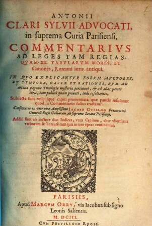Commentarius ad leges tam regias quam XII. Tabularum mores