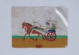 Gouache auf Glimmer mit der Darstellung einer Pferdekutsche