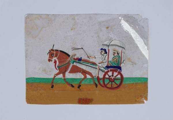 Gouache auf Glimmer mit der Darstellung einer Pferdekutsche