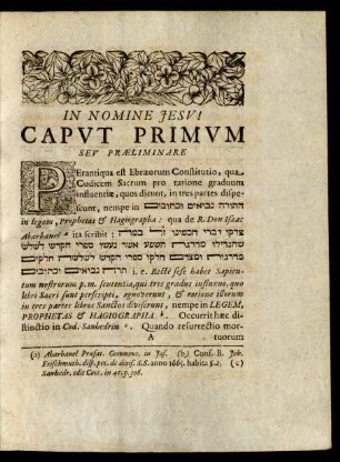 Caput Primum Seu Praeliminare