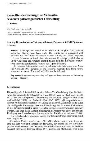 K-Ar-Altersbestimmungen an Vulkaniten bekannter paläomagnetischer Feldrichtung, II. Sachsen