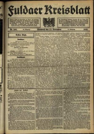 Erste Ausgabe vom Mittwoch, den 23. November 1910.