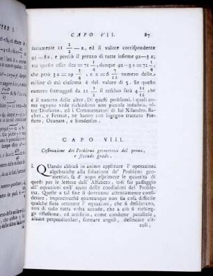 Capo VIII. Costrozione dei Problemi geometrici del primo, e secondo grado.