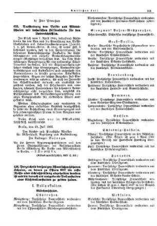 Verzeichnis derjenigen öffentlichen höheren Schulen, an denen zu Ostern 1937 die erste Reife- oder Schlußprüfung abgehalten worden ist und die danach als ausgebaute Vollanstalten oder Nichtvollanstalten zu gelten haben : [Erziehung] ; [Für Preußen] ; [Amtliche Erlasse] ; [Amtlicher Teil]