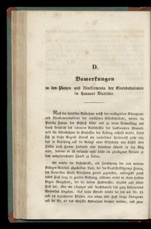 D. Bemerkungen zu den Planen und Nivellements der Eisenbahnlinien im Hanauer Distrikte