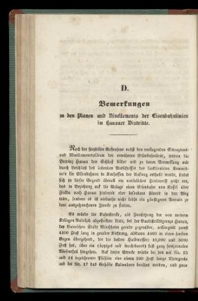 D. Bemerkungen zu den Planen und Nivellements der Eisenbahnlinien im Hanauer Distrikte