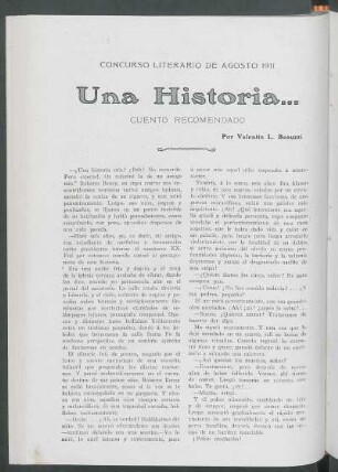 Concurso Literario de Agosto 1911 : Una Historia... - Cuento recomendado