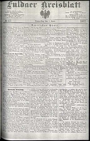 Erste Ausgabe vom Donnerstag, den 07. April 1892.