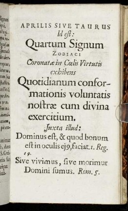 Aprilis Sive Taurus Id est: Quartum Signum