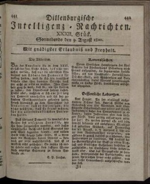 XXXII. Stück. Sonnabends den 9. August 1800.