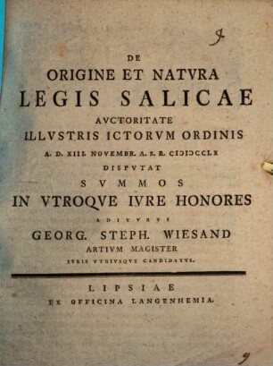 De origine et natura Legis Salicae