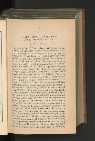 The Keng-Hung Contention. Upper Mekong Trade.