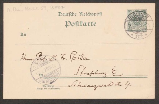 Postkarte an Friedrich Spitta : 12.10.1897