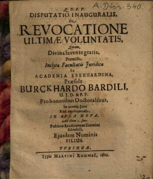 Disputatio Inauguralis, De Revocatione Ultimae Voluntatis