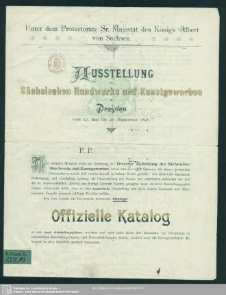 Ausstellung des Sächsischen Handwerks und Kunstgewerbes in Dresden : vom 27. Juni - 27. September 1896