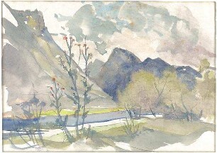 Gsaenger, Gustav; Landschafts - und Gebäudestudien - Berglandschaft (Studie)