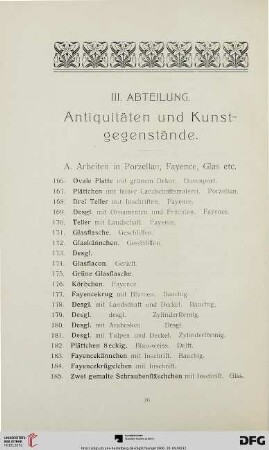 III. Abteilung. Antiquitäten und Kunstgegenstände (Nr. 166-576)