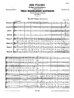 Felix Mendelssohn-Bartholdys Werke, 14,C,106. Nr. 106, Der 43. Psalm "Richte mich, Gott" : op. 78,2. - 6 S. - Pl.-Nr. M.B.106
