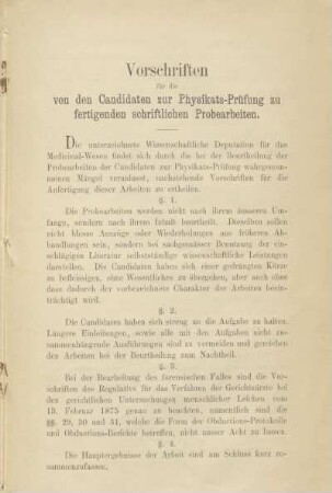 Vorschriften für die von den Candidaten zur Physikats-Prüfung zu fertigenden schriftlichen Probearbeiten