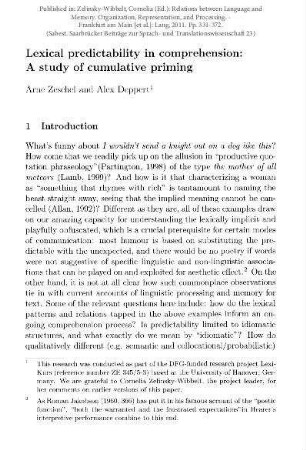 Lexical predictability in comprehension: A study of cumulative priming