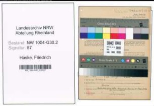 Entnazifizierung Friedrich Haske , geb. 15.10.1909 (Techn.Angestellter)