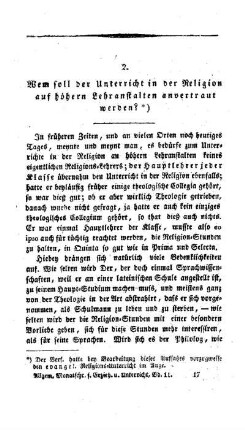 Wem soll der Unterricht in der Religion auf höhern Lehranstalten anvertraut werden?