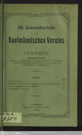 58.1903/04: Jahresbericht des Kaufmännischen Vereins zu Chemnitz