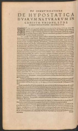 De Hypostatica Duarum Narutarum In Crhisto Unione, Et De Communicatione Idiomatum.