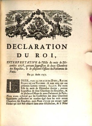 Declaration du roi interpretative de l'edit du ... Dec. 1756