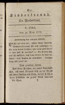 C. Stück, den 31. May 1777