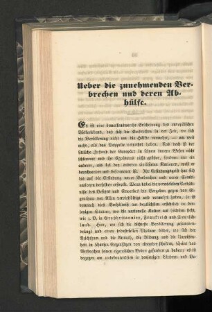 Ueber die zunehmenden Verbrechen und deren Abhülfe.