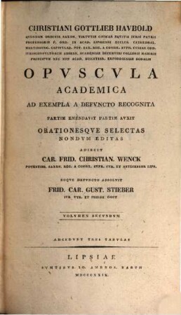 Opuscula academica. Volumen secundum