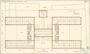 Fischer, Theodor; München - Westend, Bergmannstr.; Ledigenheim - Vorentwurf (Grundriss 1. OG, 1. OG u. 3. OG)