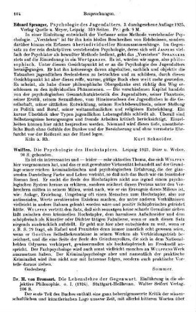 104, Eduard Spranger. Psychologie des Jugendalters. 1925